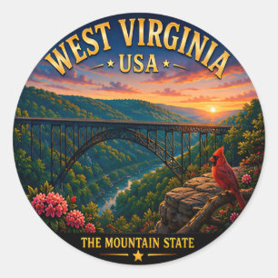 Pegatina Redonda Viaje por los Apalaches de Virginia Occidental 🟡