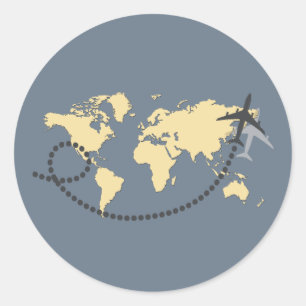 Pegatina Redonda Viajemos por el ilustracion mundial