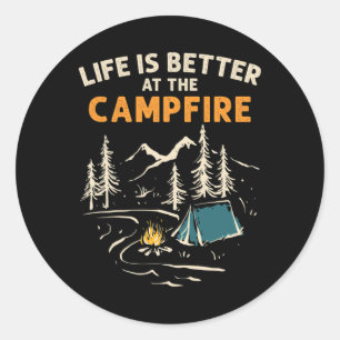 Pegatina Redonda Viajero Camping Camping Fogueira A Vida É Melhor N
