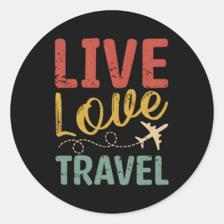 Pegatina Redonda Viajero de avión de Live Love