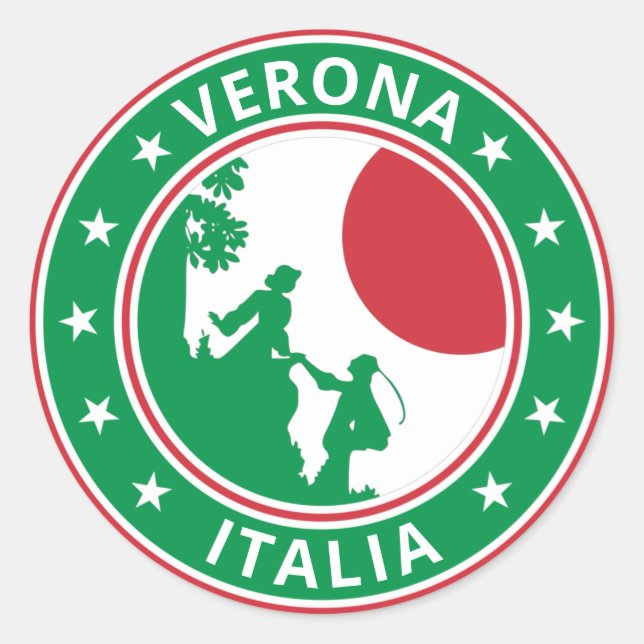 Pegatina Redonda Viajero global - Verona, camiseta italiana (Anverso)