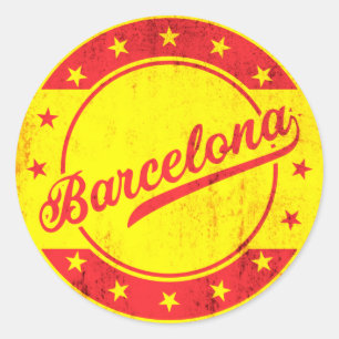 Pegatina Redonda Viajero Mundial - Barcelona (España)