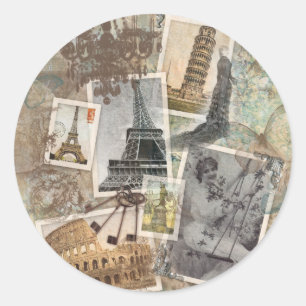 Pegatina Redonda Viajes antiguos Europa Fotografías París