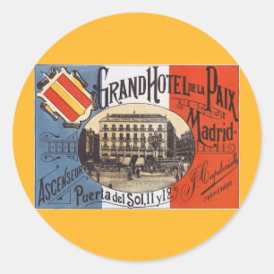 Pegatina Redonda Viajes Antiguos, Gran Hotel Paix, Madrid, España