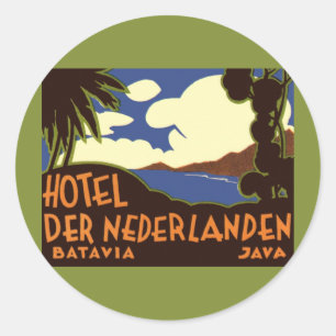 Pegatina Redonda Viajes Antiguos Jakarta Indonesia Hotel Nederlande