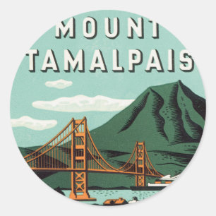 Pegatina Redonda Viajes Antiguos, Montaña Tamalpais o Monte Tam