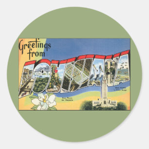 Pegatina Redonda Viajes Antiguos, Saludos Desde el Golfo de Louisia