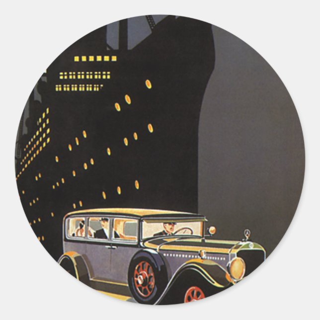 Pegatina Redonda Viajes de época, cruceros y coches antiguos (Anverso)