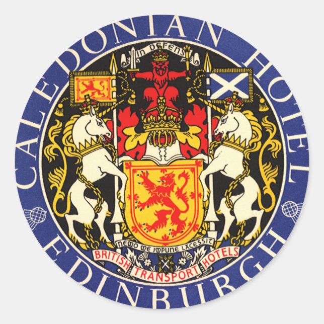 Pegatina Redonda Viajes de época Hotel Caledonian Edimburgo Escocia (Anverso)