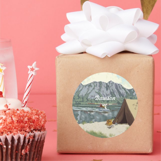 Pegatina Redonda Viajes de pesca de Alaskan (Fiesta)