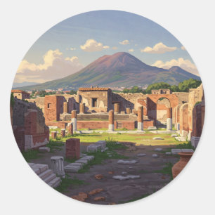 Pegatina Redonda Viajes de Pompeya Italia