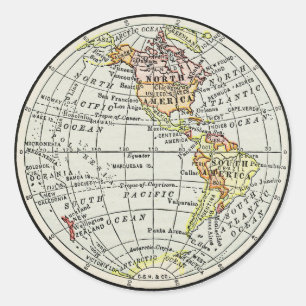 Pegatina Redonda Viajes en globo del mapa del hemisferio occidental