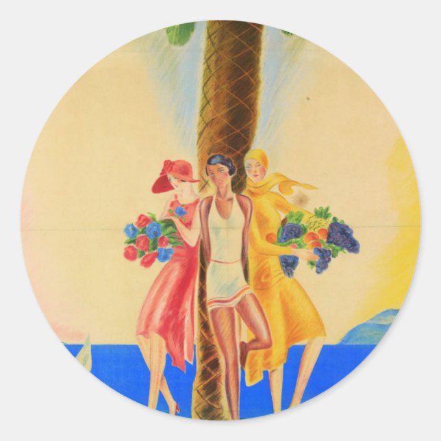 Pegatina Redonda Viajes franceses de Cannes de época (Anverso)