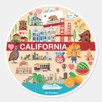Pegatina Redonda Viajes por California