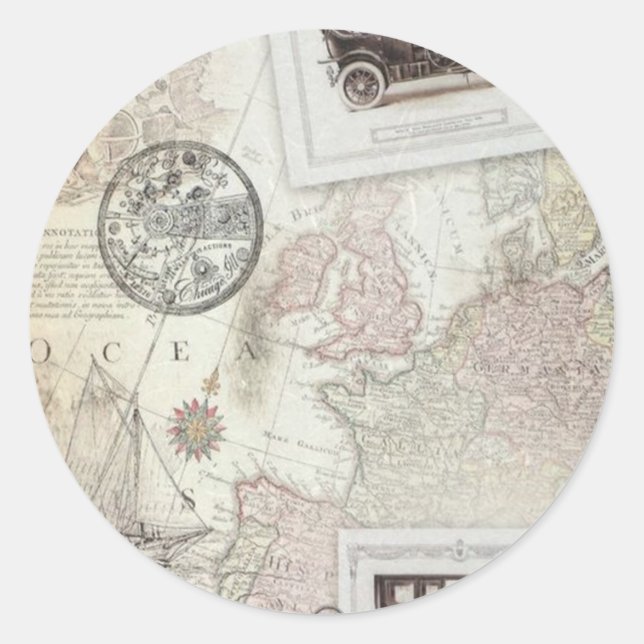 Pegatina Redonda Viajes vintage (Anverso)