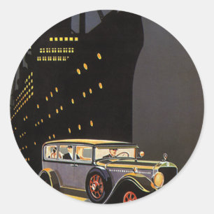 Pegatina Redonda Viajes vintage, cruceros y automóviles antiguos