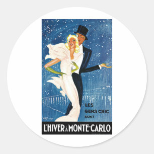 Pegatina Redonda Viajes Vintage, Romance de Invierno en Monte Carlo