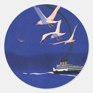 Pegatina Redonda Viajes vintage, vacaciones de cruceros en Alaska