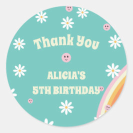 Pegatina Redonda Vibe Retro Rainbow Groovy Cumpleaños