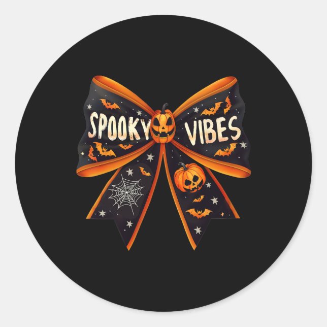 Pegatina Redonda Vibes Coquette Bow Groovy Halloween Mujeres Chicas (Anverso)