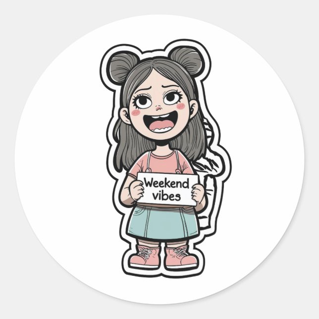 Pegatina Redonda Vibes de fin de semana (Anverso)