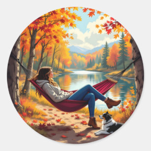 Pegatina Redonda Vibes de otoño y bendiciones de otoño