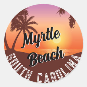 Pegatina Redonda Vibes de playa retro Myrtle: recuerdo de los años