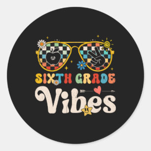 Pegatina Redonda Vibes de sexto grado - Equipo de 6º grado Retro 1º