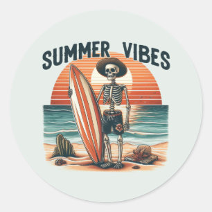 Pegatina Redonda Vibes de verano - Surfista