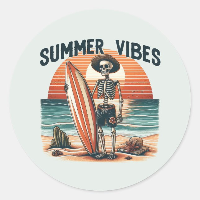 Pegatina Redonda Vibes de verano - Surfista (Anverso)
