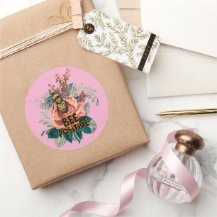 Pegatina Redonda Vibes florales bee positivas