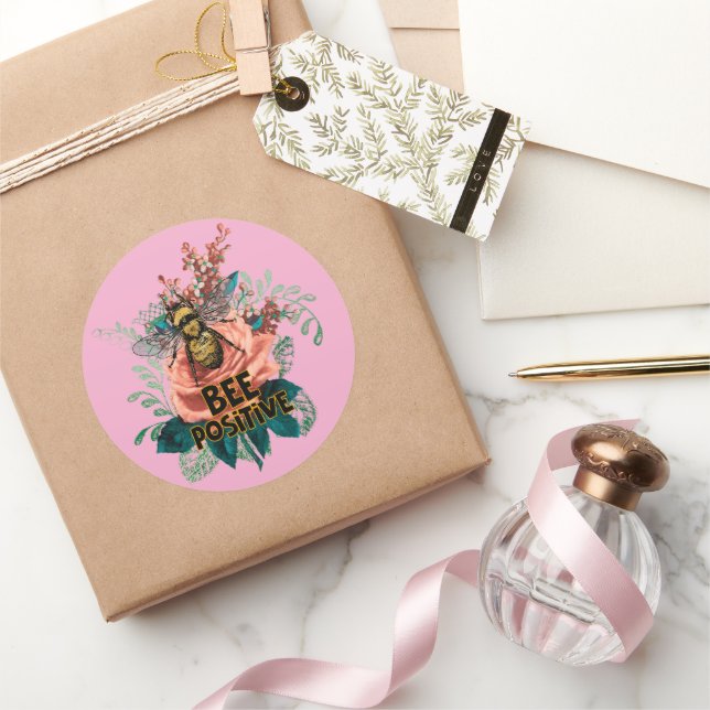 Pegatina Redonda Vibes florales bee positivas (Regalar)