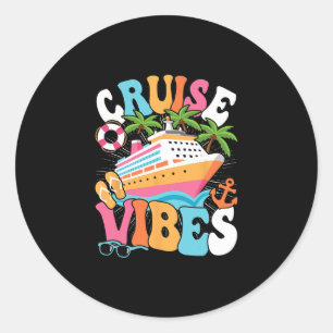 Pegatina Redonda Vibraciones de Crucero Groovy Viaje Marítimo Mujer