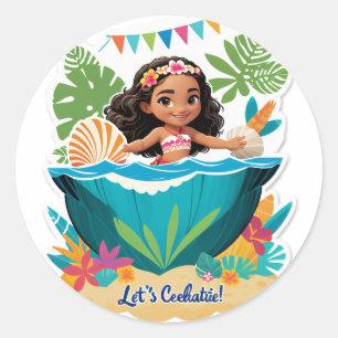 Pegatina Redonda ¡Vibraciones de cumpleaños de Moana en la isla!