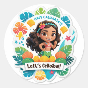 Pegatina Redonda Vibraciones de cumpleaños de Moana en la isla