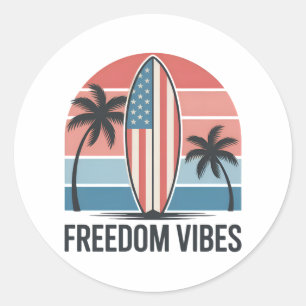 Pegatina Redonda Vibraciones de Libertad 4 de Julio Verano Patrióti