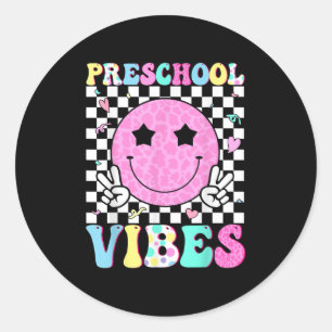 Pegatina Redonda Vibraciones de Preescolar Cara Sonriente Devolvien