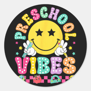 Pegatina Redonda Vibraciones de preescolar sonrisa cara de vuelta a