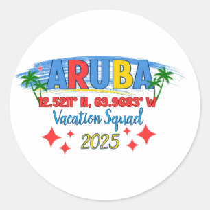 Pegatina Redonda Vibraciones de Vacaciones en Aruba 2025 Escape a u
