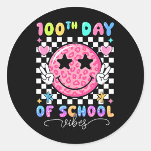 Pegatina Redonda Vibraciones del 100º día de escuela Cara sonriente