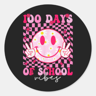 Pegatina Redonda Vibraciones del 100.º día de escuela Cara sonrient