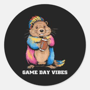 Pegatina Redonda Vibraciones del Día del Juego Mapache Tribal Soste