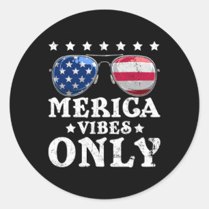 Pegatina Redonda Vibraciones Divertidas de Merica Solo Bandera Amer
