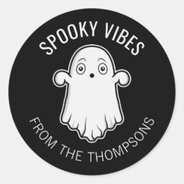 Pegatina Redonda Vibraciones Espeluznantes Fantasma Halloween Blanc