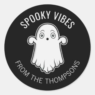 Pegatina Redonda Vibraciones Espeluznantes Fantasma Halloween Blanc