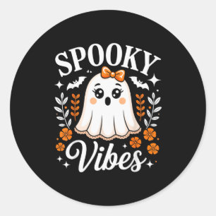 Pegatina Redonda Vibraciones Espeluznantes Fantasma Retro Groovy Ha