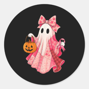 Pegatina Redonda Vibraciones espeluznantes Fantasma rosa Preppy Hal
