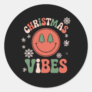 Pegatina Redonda Vibraciones Navideñas Divertidas Cara Sonriente Fi