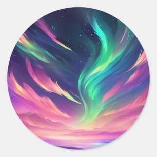 Pegatina Redonda Vibrant Aurora Borealis