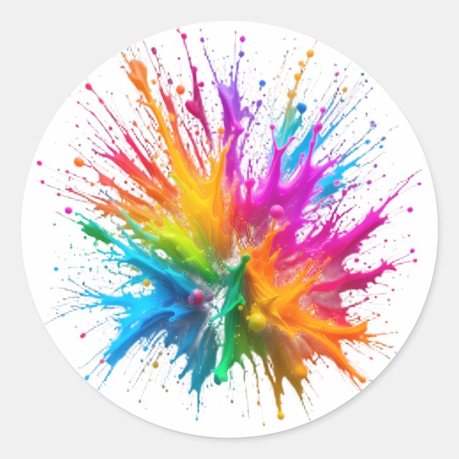 Pegatina Redonda Vibrant Rainbow Paint Splatter Explosion (Anverso)